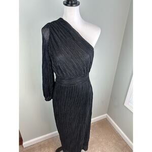 Gently Used Saylor Alora Black Metallic One Shoulder Midi Dress - M